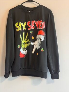 Six Seven 6 7 Grinch Christmas Meme Sweatshirt Black Size M